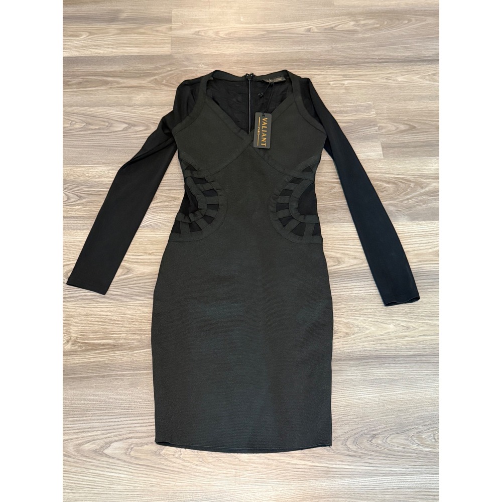 Valiant Paris Black Bandage Dress Long Sleeve Cutout Mesh Detail size Small NWT